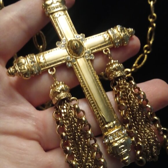 Givenchy Vintage LARGE Crystal Cross Necklace RARE Collector Piece - Picture 3 of 16